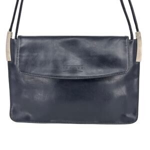 Texier Leather Handbag Navy Blue Double Shoulder Strap Magnetic Flap Closure Bag